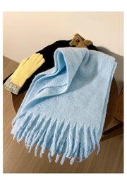 Women's Soft Polyester Tassel Scarf — Long Solid-Color Wrap