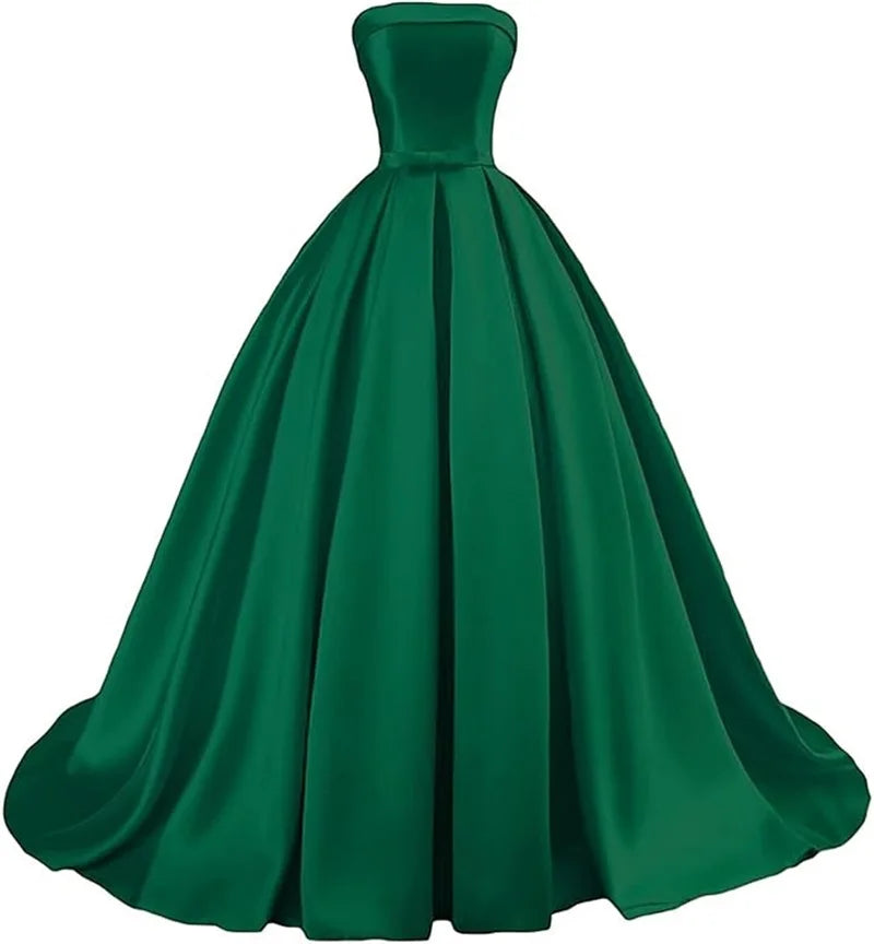 Customized Strapless Satin Prom Dresses robes de soirée Long A-line Formal вечернее платье Evening Party Gowns with Pockets