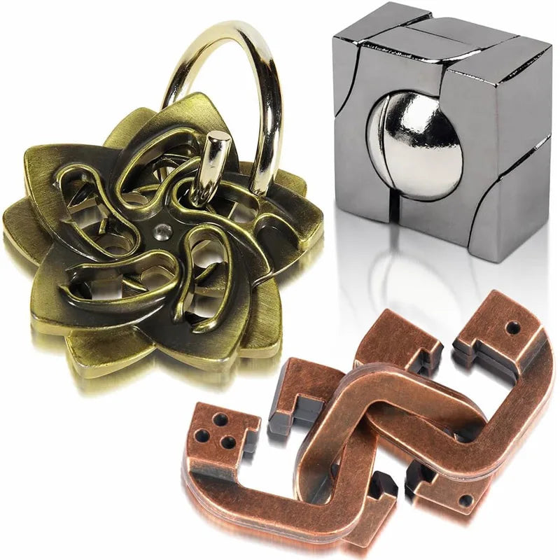 Metal Magic Baffling Puzzles Brain Teasers For Kids Adults Mind Challenge IQ Test 3PCS Set Disentanglement Educational Toys
