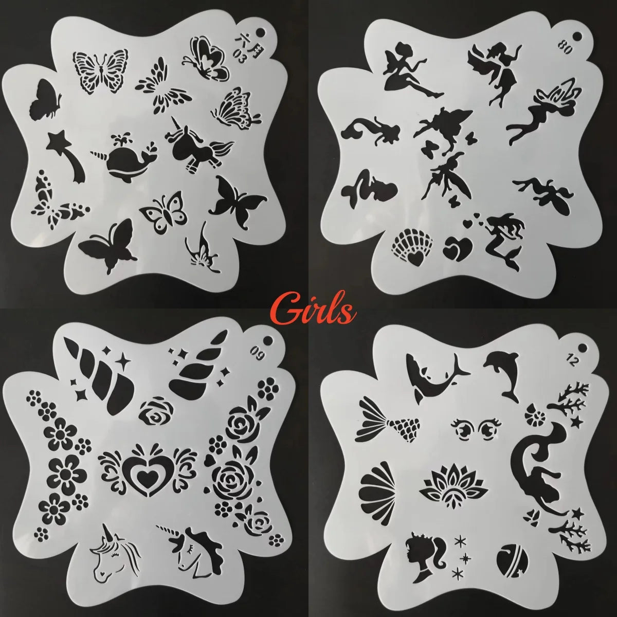 10 Pcs Children Stencils Face Painting Washable Body FaceTattoo Spray Painting DIY Template For Kids 13*13cm Holiday Decorations