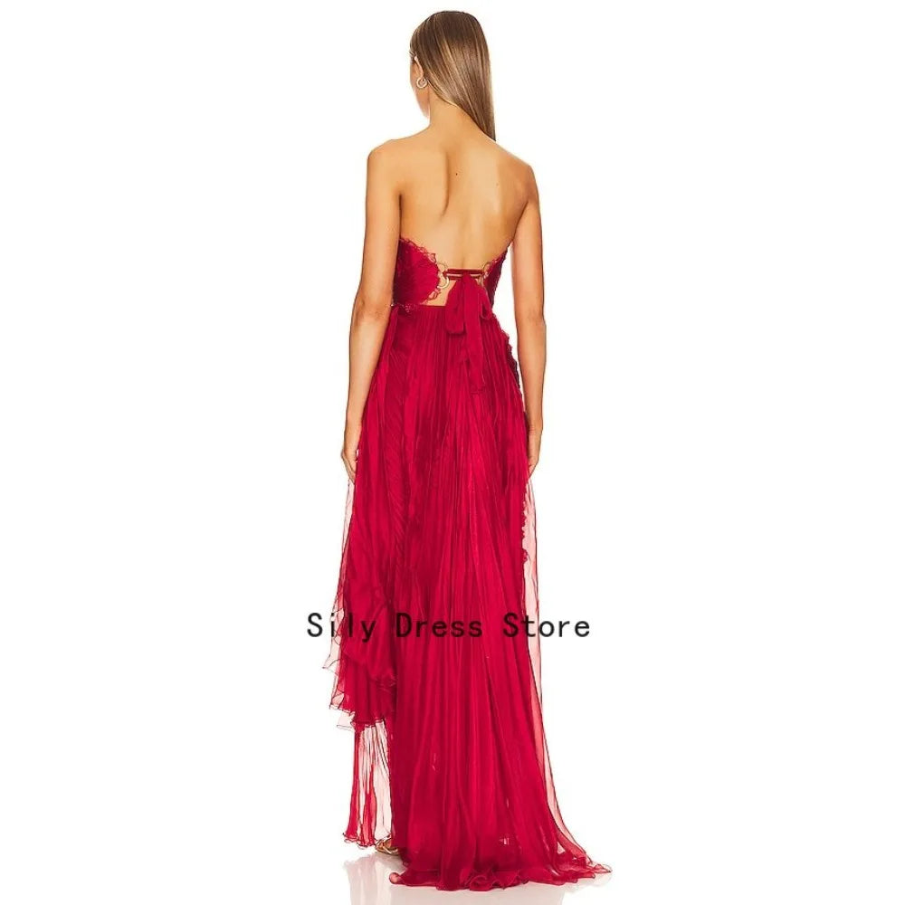 Pleated Lace Evening Dress