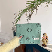 Corduroy Smile-Print Zipper Toiletry Pouch — 1 Piece