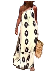 Women's Sleeveless Sloping Shoulder Dress Bohemian Printed Loose Dress Summer Sexy Party Dresses