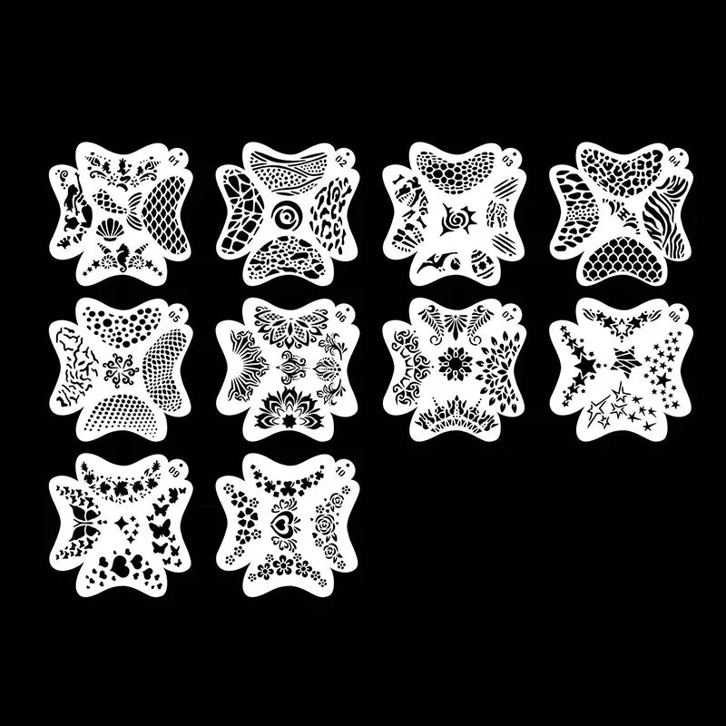 10 Pcs Children Stencils Face Painting Washable Body FaceTattoo Spray Painting DIY Template For Kids 13*13cm Holiday Decorations