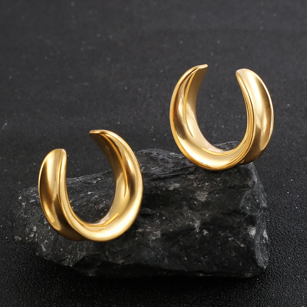 Twolobes 2PCS Saddle Ear Tunnel Plug Stainless Steel Piercing Ring Expander Studs Stretchers Body Jewelry Daily Hypoallergenic