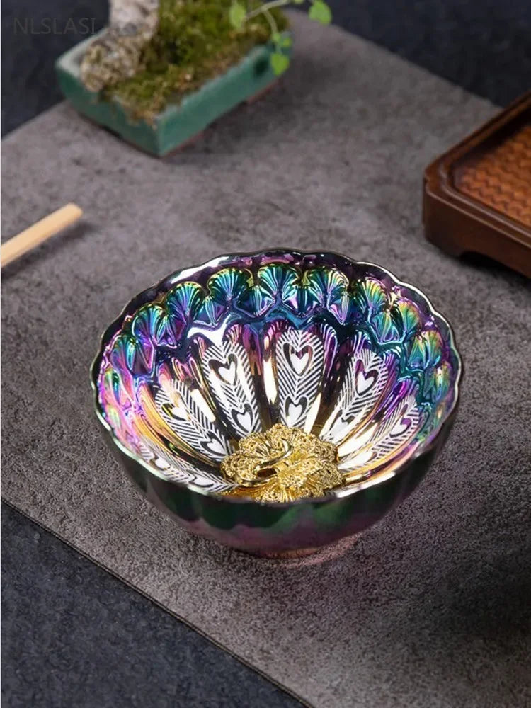 Peacock-Pattern Ceramic Teacup — Approximately 140 mL, 1 Piece