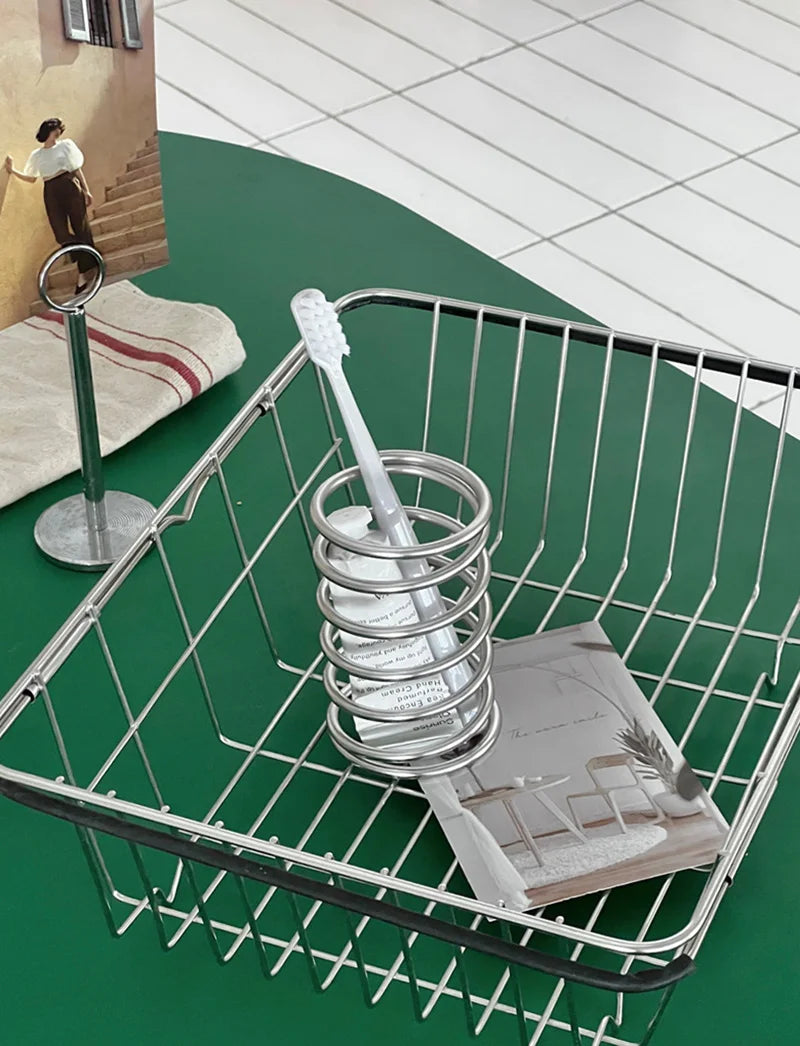 Toothbrush Stainless Steel Holder Metal Bathroom Accessories Tool for Toothpaste Makeup Brush Storage Rack Home Decoration