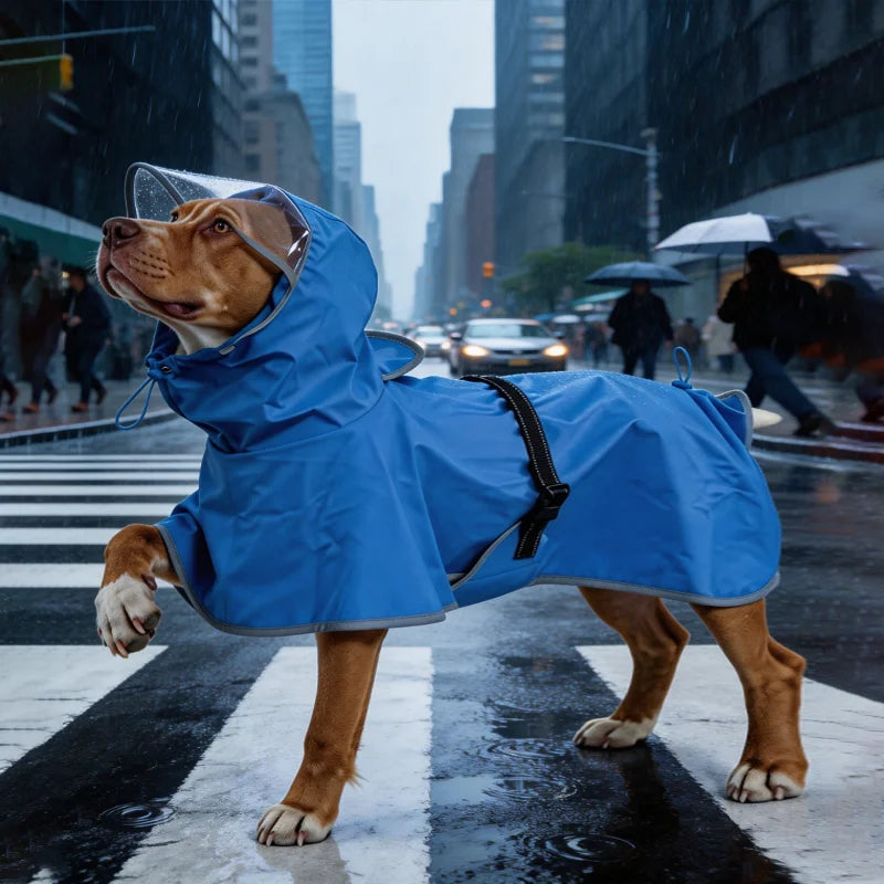 Polyester Hooded Dog Raincoat with Reflective Trim — L–6XL