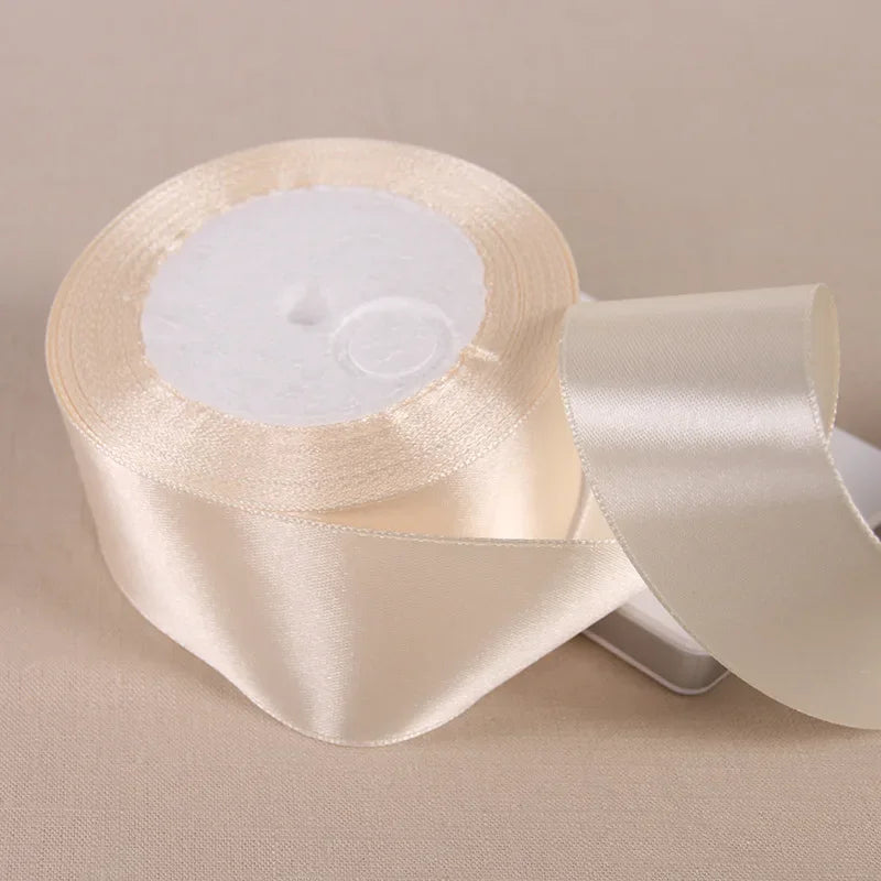 Beige Satin Gift-Wrapping Ribbon — 25 Yards, Selected Width
