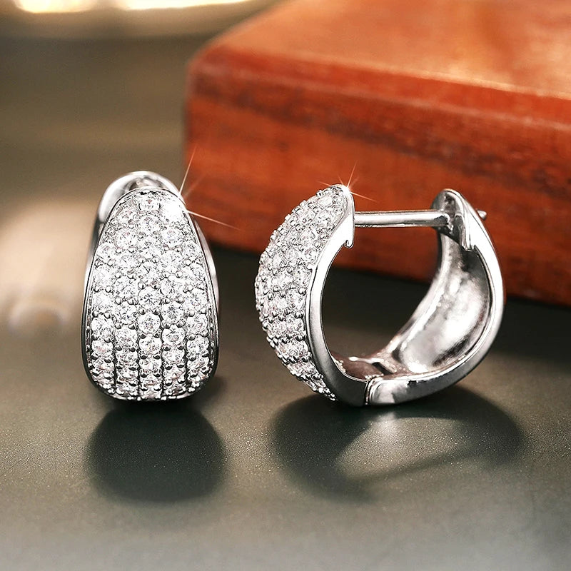 Huitan Charming Lady Hoop Earrings Circle Design Inlaid Bright Cubic Zirconia Trendy Jewelry Accessories for Daily Party Wedding