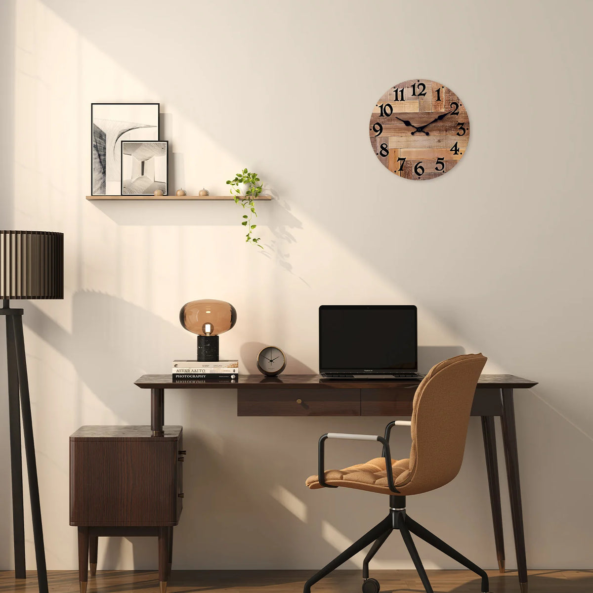 Wood-Look Quartz Wall Clock — 10–16 Inches, Battery Not Included