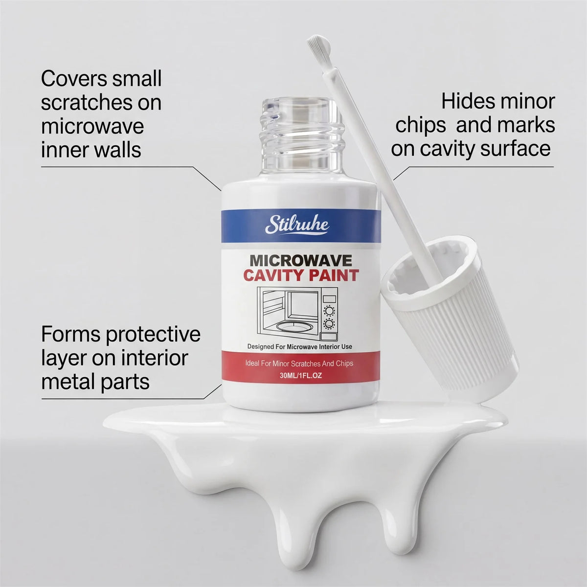 Heat Resistant Microwave Cavity Paint White Microwave Interior Touch Up Paint Appliance Scratch Repair 30ml Cover up rust DIY