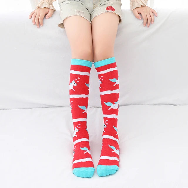 Spring Autumn Girls Cotton Ankle Short Lovely Stockings Cartoon Unicorn Kids Child Knee High Socks Infant Baby Over Knee Socks