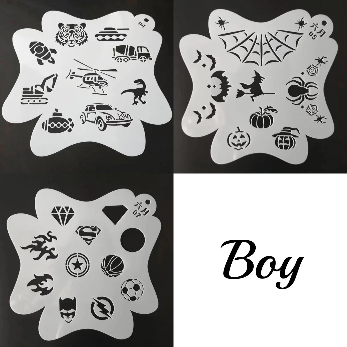 10 Pcs Children Stencils Face Painting Washable Body FaceTattoo Spray Painting DIY Template For Kids 13*13cm Holiday Decorations