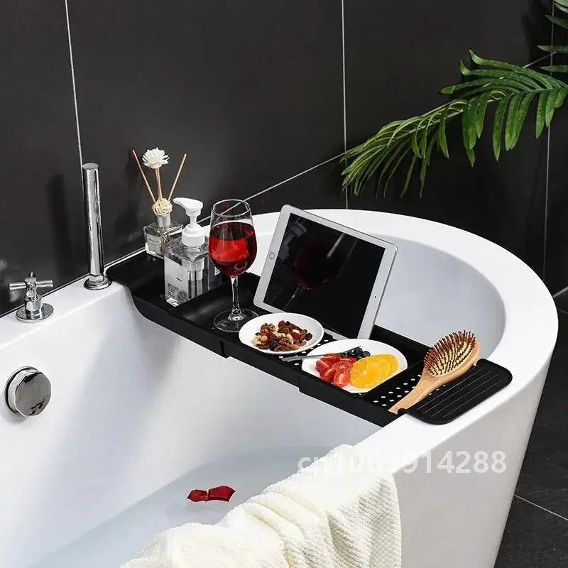 Extendable Plastic Bathtub Tray — 55.6–78.8 cm, Black or White