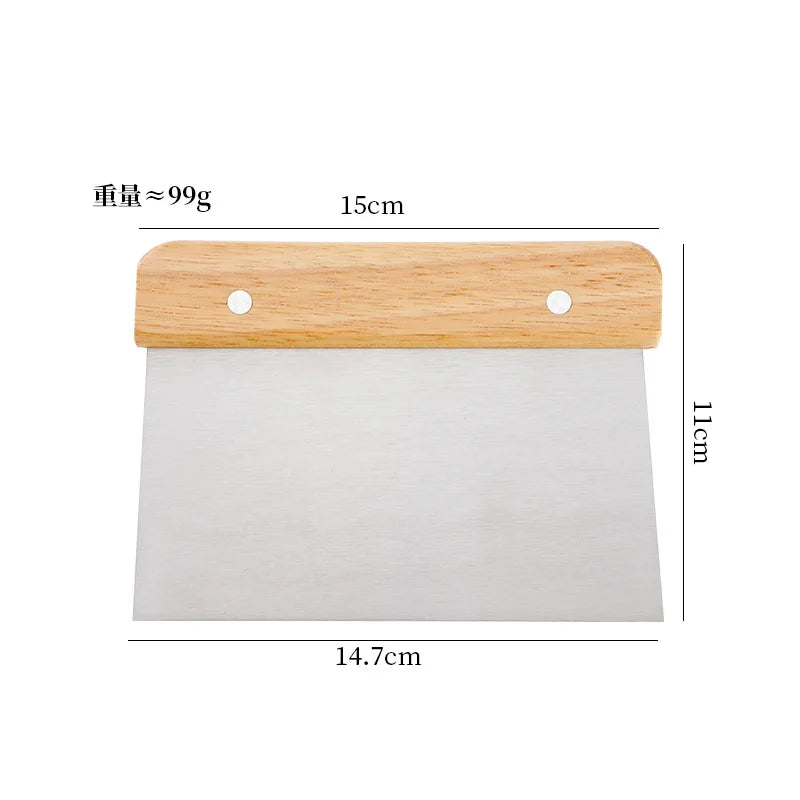 Wood-Handle Stainless Steel Dough Bench Scraper — 1 Piece, Selected Style
