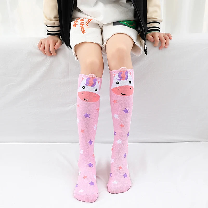 Spring Autumn Girls Cotton Ankle Short Lovely Stockings Cartoon Unicorn Kids Child Knee High Socks Infant Baby Over Knee Socks