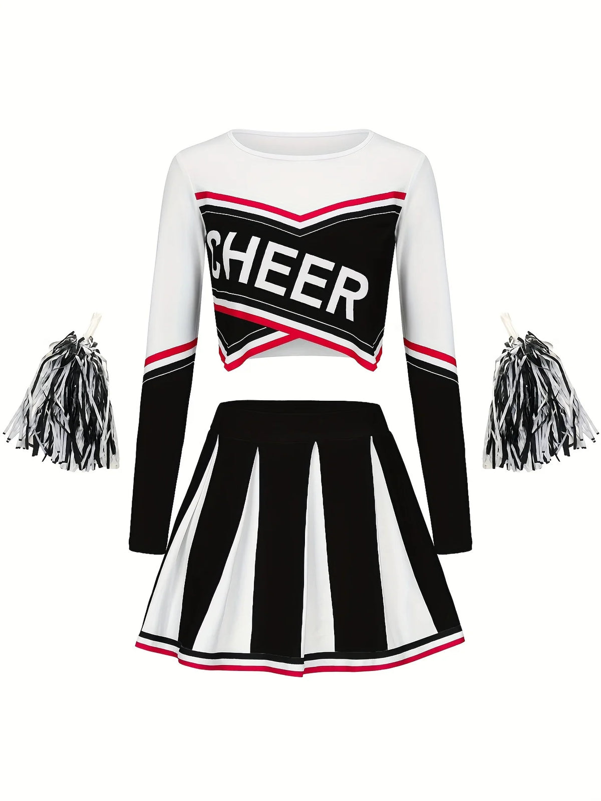 Girls Cheerleading Long Sleeved Skirt set Cute Sports Children's Pom-poms Performance Party Clothing Back To School Season