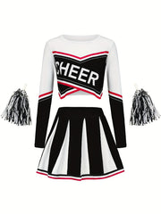 Girls Cheerleading Long Sleeved Skirt set Cute Sports Children's Pom-poms Performance Party Clothing Back To School Season