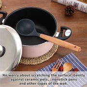 Silicone Soup Ladle Heat Resistant Ladle Spoons With Wood Handle Non-Stick Kitchen Cooking Spoon Serving Scoop For Sauce Soup