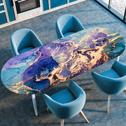 Marble Textured Printed Oval Tablecloth, Marble Style Tablecloth with Elastic Band and Edge Closure, Oval Table Cover