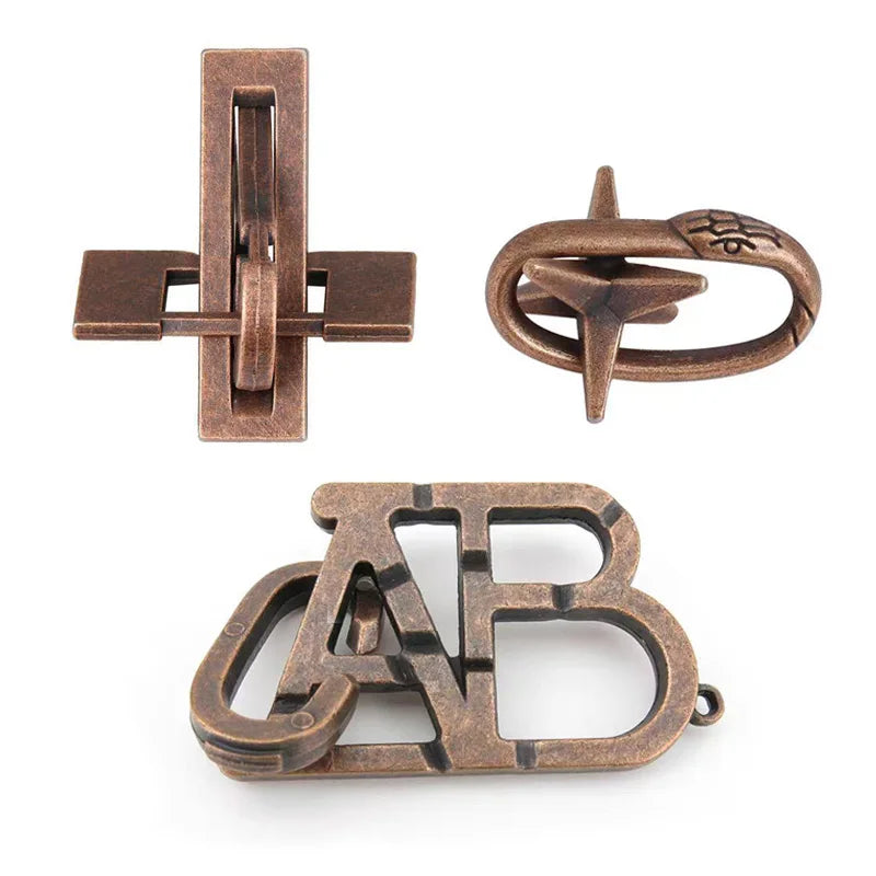 Variety Metal Puzzles Brain Teasers 3PCS Set IQ Logic Test Disentanglement for Mind Challenge Educational Toys Kids Adults