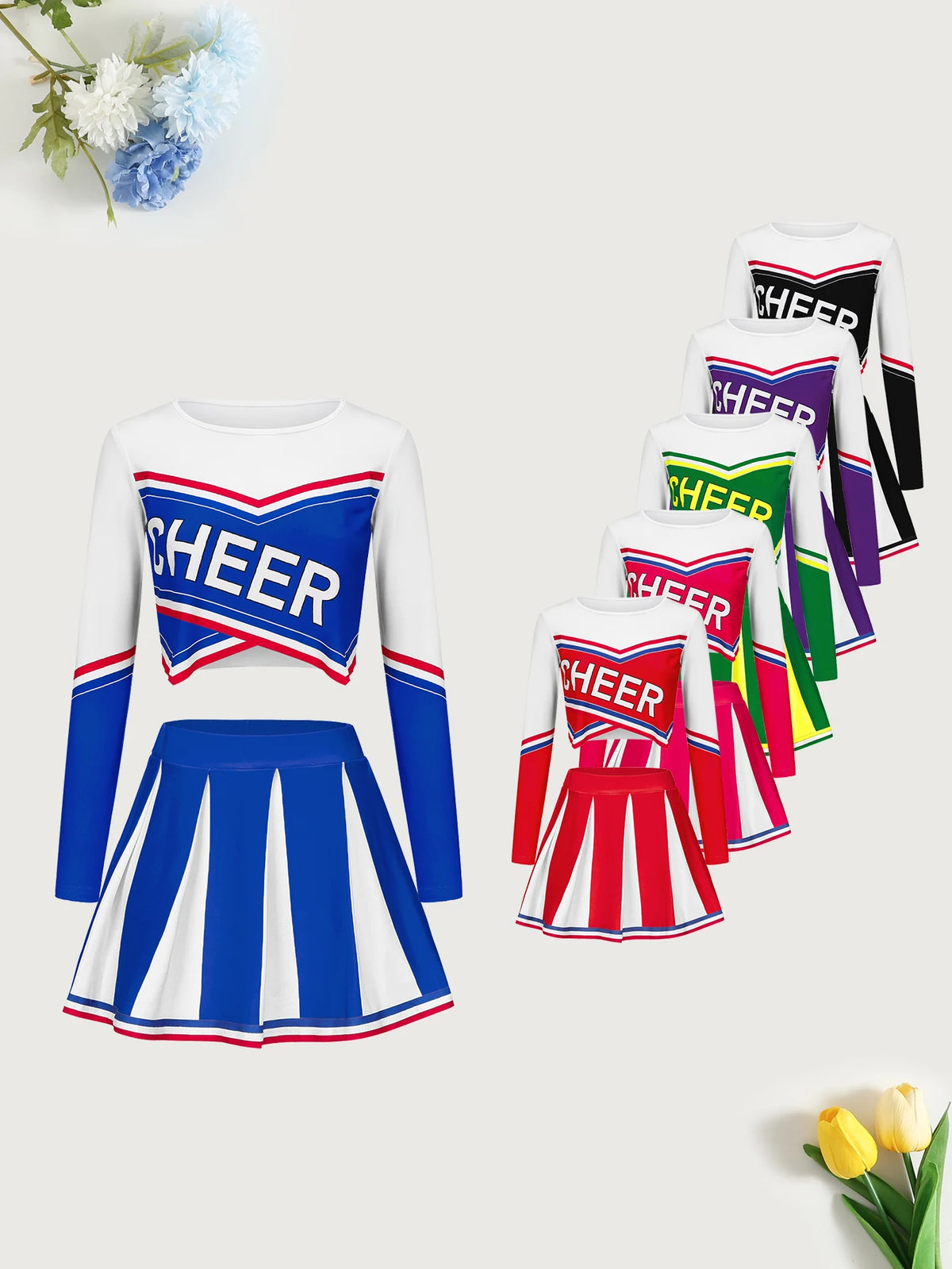 Girls Cheerleading Long Sleeved Skirt set Cute Sports Children's Pom-poms Performance Party Clothing Back To School Season