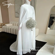 Modest  White Muslim Wedding Dresses with Cape Customized Bride Dress Elegant Long Sleeves Woman Bride Civil Bridal Gowns