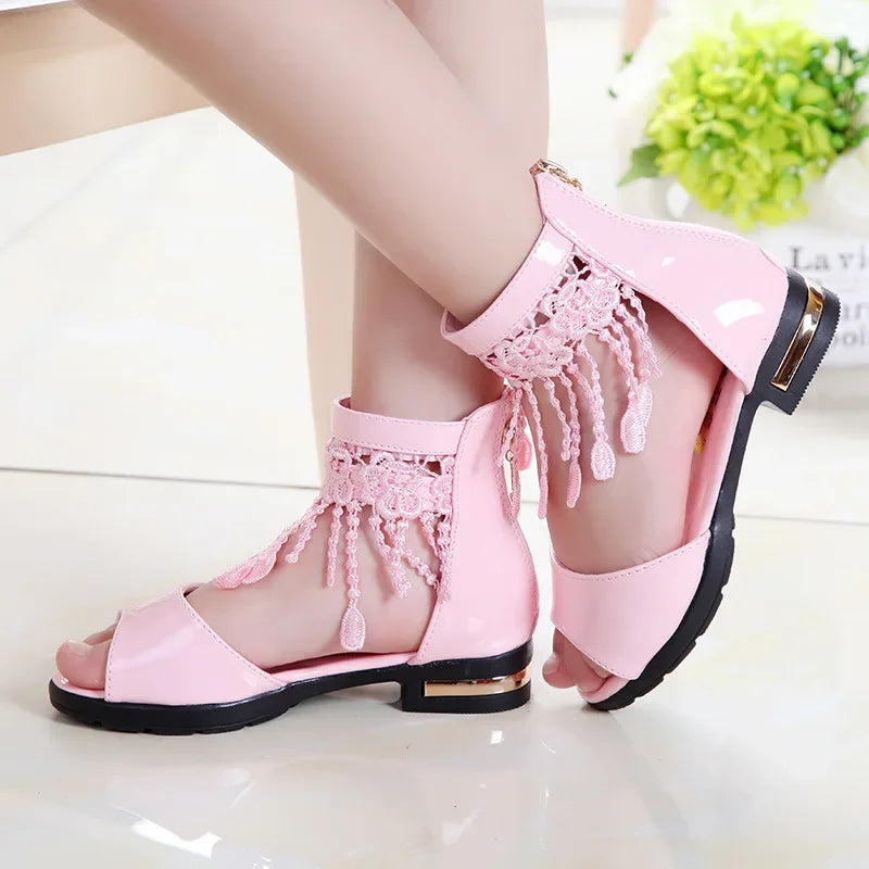 Girl Shoes Sandalias Kid Shoe Kid Sandal Summer New Fashion Girls Princess Shoe Soft Sole Roman Shoes Student Sandals for Girls