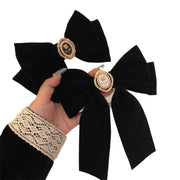 Black Velvet Bow Hair Clip Retro Camellia Velvet Ribbon Hairpin Festival Gift Duckbill Bow Tie Spring Clip