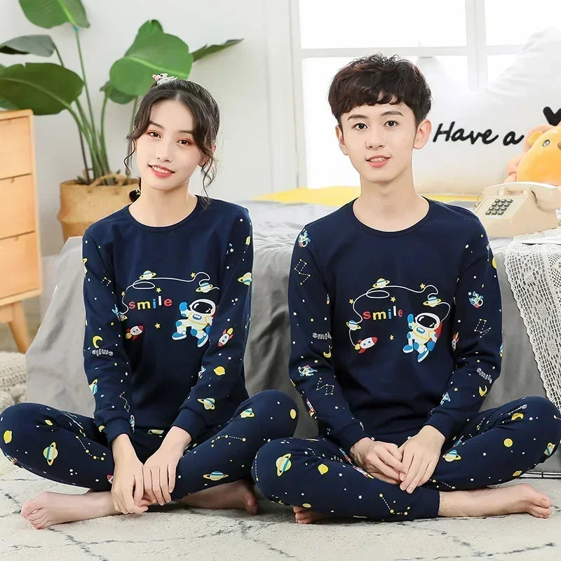 Teens Pajamas Long Sleeves 100% Cotton Pyjamas Big Kids Clothes Sets Children Boys Sleepwear Pajamas For Girls 10 12 14 16 Years