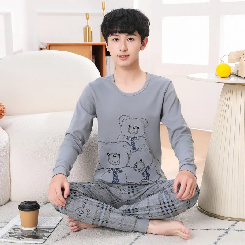 Teens Pajamas Long Sleeves 100% Cotton Pyjamas Big Kids Clothes Sets Children Boys Sleepwear Pajamas For Girls 10 12 14 16 Years