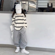 Spring Autumn Girls Cotton Contrast Striped Workout Sweatshirt+Sweatpant Sets School Kids Tracksuit Child Jogging Outfit 5-16Yrs