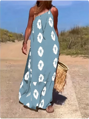 Women's Sleeveless Sloping Shoulder Dress Bohemian Printed Loose Dress Summer Sexy Party Dresses