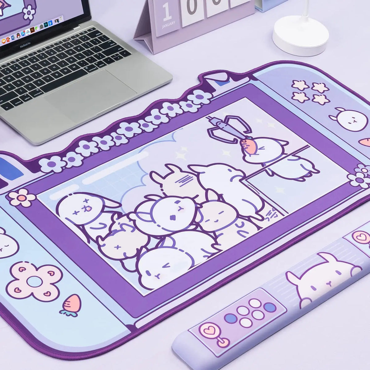 Large Kawaii Gaming Mouse Pad Cute Pink Purple Sakura Bunny Desk Pad Water Proof Nonslip Laptop Desk Accessories for Gaming