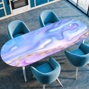 Marble Textured Printed Oval Tablecloth, Marble Style Tablecloth with Elastic Band and Edge Closure, Oval Table Cover