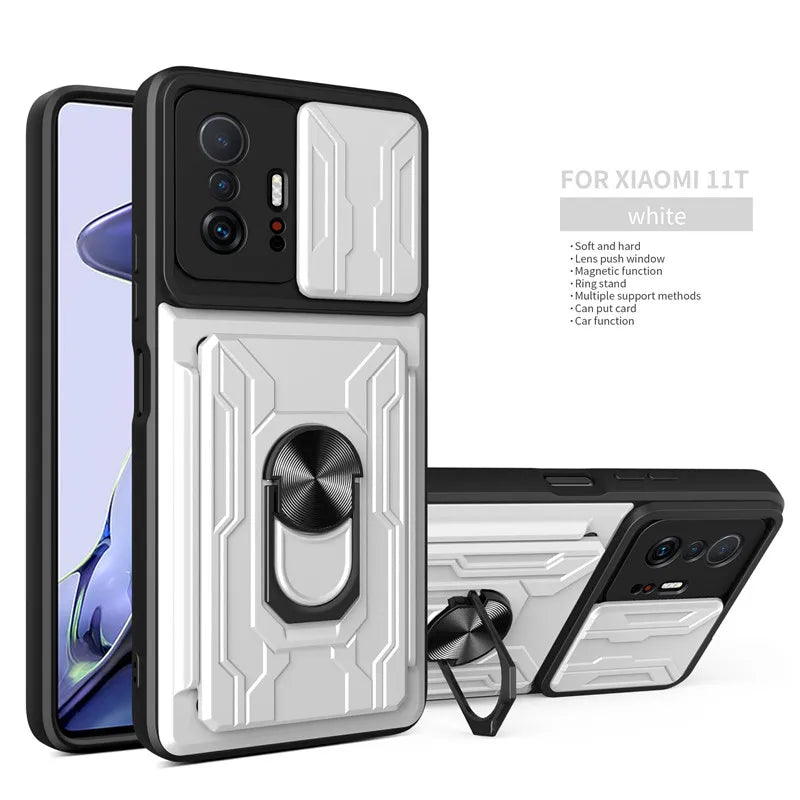 For Xiaomi 11T 11 T Pro Case Magnetic Ring Armor Card Slot Phone Cases for Xiaomi Mi 11T 11TPro Mi11T Stand Holder Back Cover