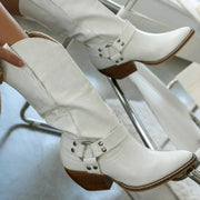 Cow Print Chunky Heel Western Boots