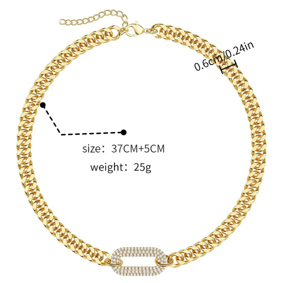 Stainless steel electroplated vintage niche necklace, punk rock heavy duty zircon-encrusted clavicle necklace, Cuban chain