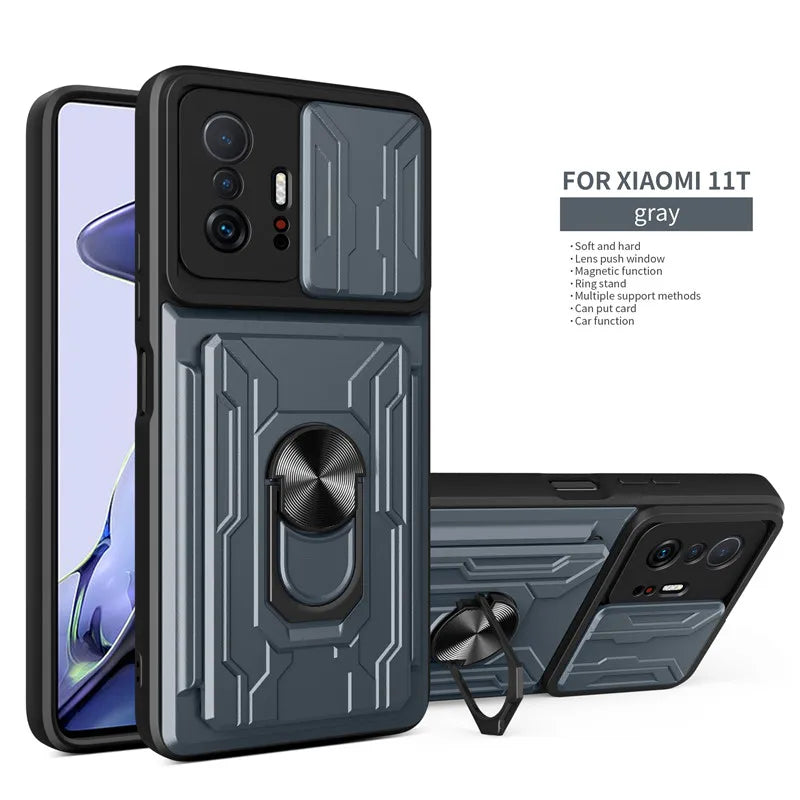 For Xiaomi 11T 11 T Pro Case Magnetic Ring Armor Card Slot Phone Cases for Xiaomi Mi 11T 11TPro Mi11T Stand Holder Back Cover