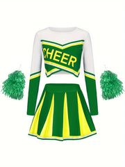 Girls Cheerleading Long Sleeved Skirt set Cute Sports Children's Pom-poms Performance Party Clothing Back To School Season