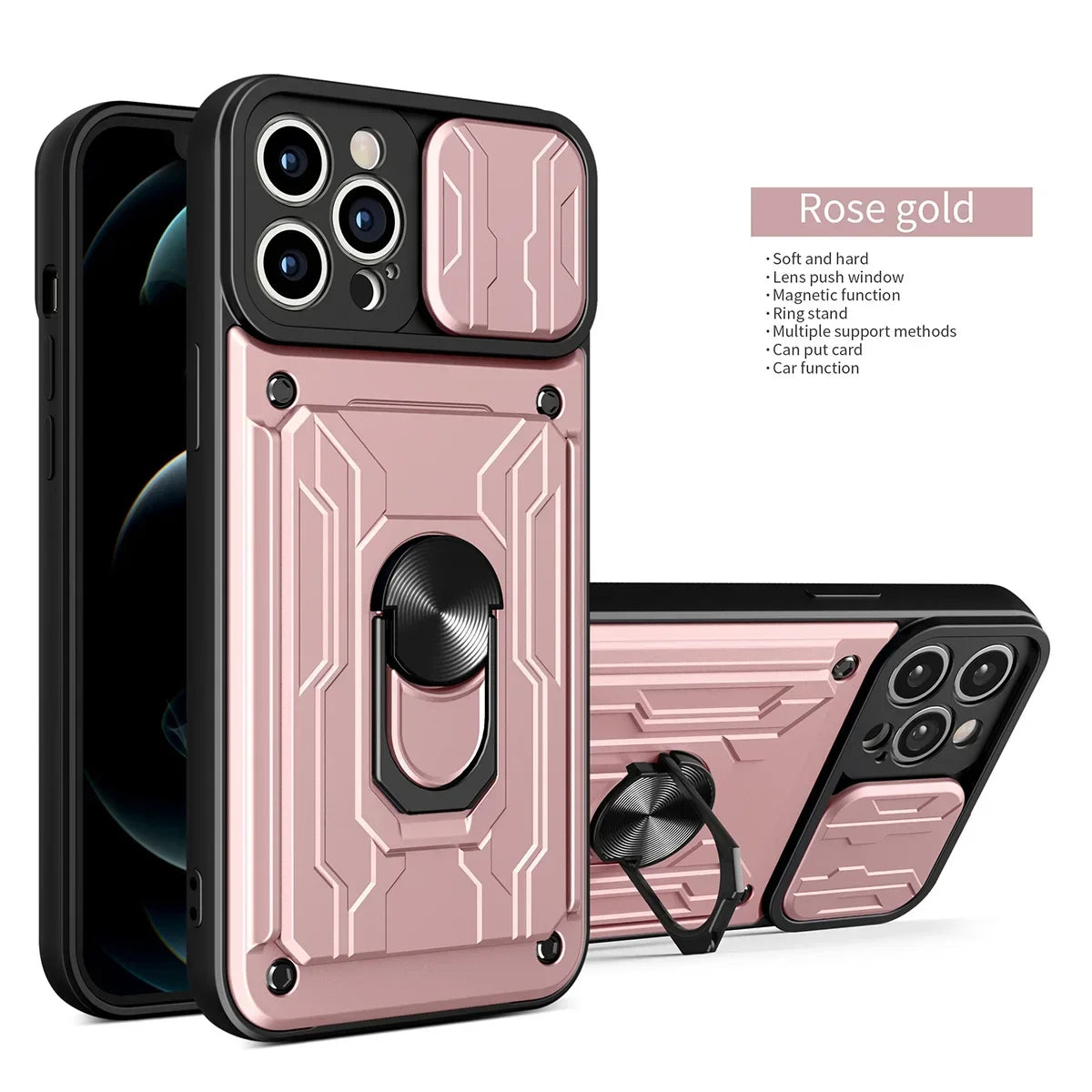 Luxury Shockproof Case For iPhone 17 16 15 14 13 Pro Max 12 11 XR X 8 7 Plus SE2/SE3 Rotation Metal Ring Stand And Card Slot
