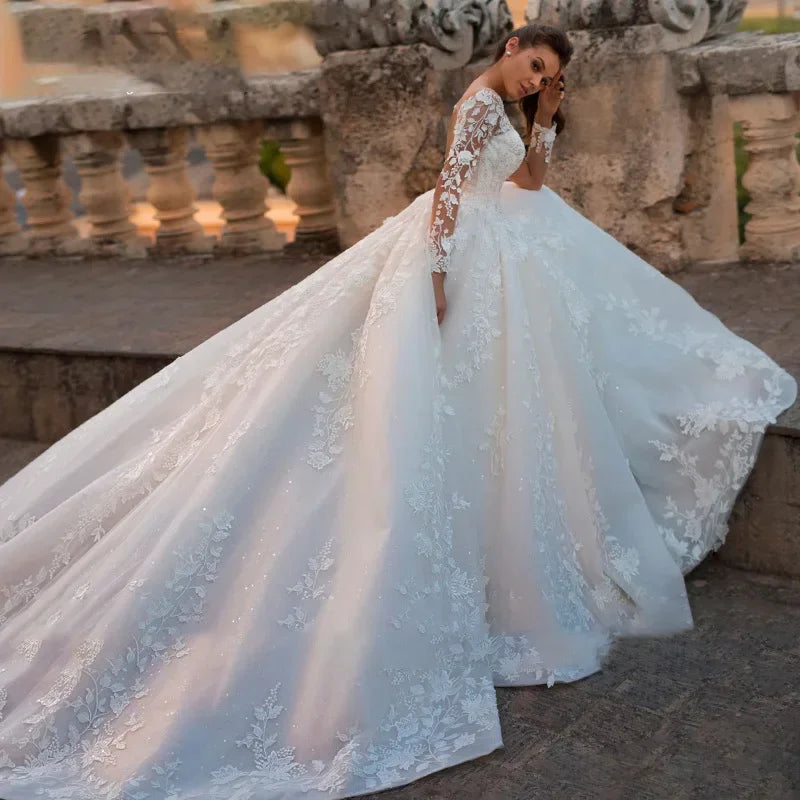A-Line Lace Applique Wedding Gown