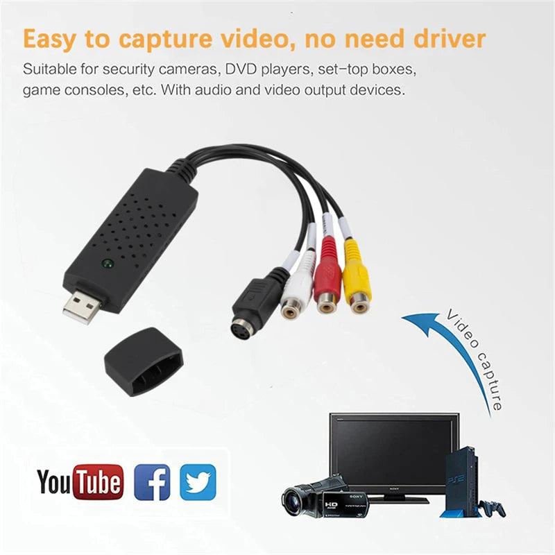 USB2.0 Audio Video Capture Card TV Tuner VHS To DVD Video Capture Converter Analog For Win7/8/XP/Vista with USB Cable PC Adapter