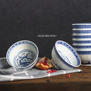 4--10 Inch Ceramic Bowls Jingdezhen Blue and White Porcelain Ramen Bowls Home Exquisite Salad Bowls Kitchen Ceramic Tableware