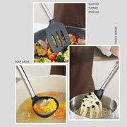 1-Pack Silicone Kitchenware Cooking Utensils Heat-resistant Stainless Steel Handle Soup Spoon Pasta Colander Kitchen Accessories