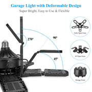 LED Garage Lights with 7/10+1 Adjustable Panels E26/E27 Ceiling Shop Work Lamp 150W 6500K Bulb for Workshop Industrial Lighting