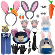 Kids Bunny Costume Accessories Set Bunny Ears Headband Police Badge Tie For Children Halloween Cosplay Carnival Party Dress Up