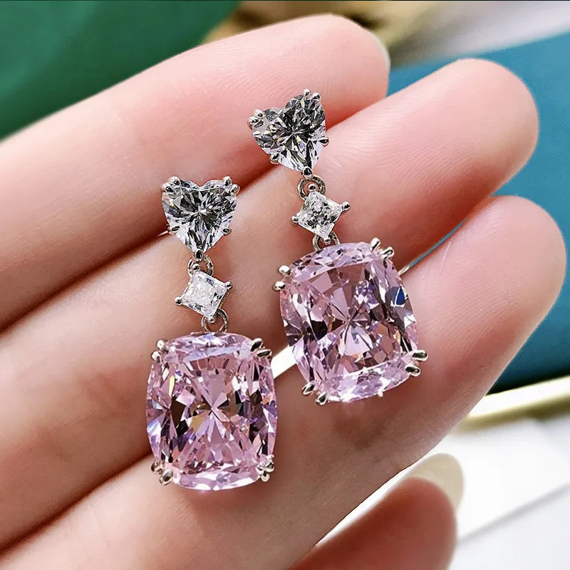 2026 New European and American Pink Earrings for Women, Elegant, Loving, Sweet, Light Luxury, Geometric Jewelry Accessories