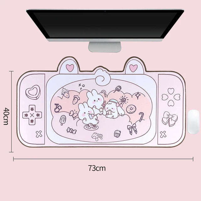 Large Kawaii Gaming Mouse Pad Cute Pink Purple Sakura Bunny Desk Pad Water Proof Nonslip Laptop Desk Accessories for Gaming